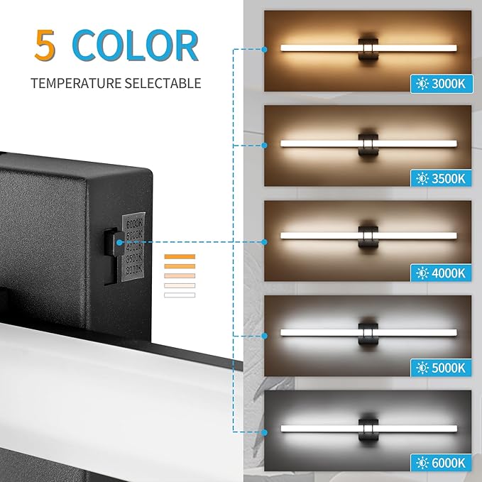 Modern Black and Brass Vanity Light Bar 40 Inch, 30W 5CCT Dimmable Bathroom Light Fixtures LED Wall Lighting Fixture