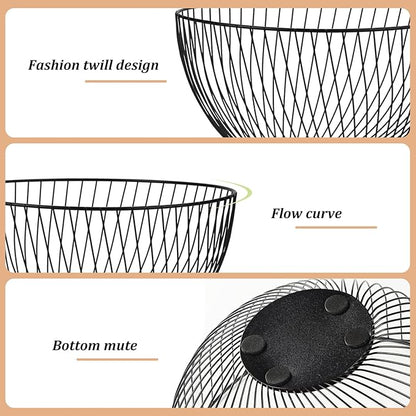 IBWell Black Wire Fruit Basket Fruit Bowl Kitchen Fruit Basket Stand Fruit Bowls for the Counters Metal Fruit Bowl (Round-Twill Large)