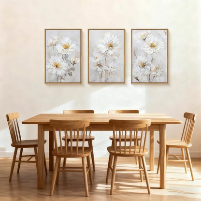 Aryroi Watercolor White Daisy Wildflower Framed Canvas Wall Art Set,Modern Natural Beige Floral Wall Decor,Minimalist Dreamy Flower Botanical Artwork For Living Room, Bedroom,Farmhouse-16 x24 x3