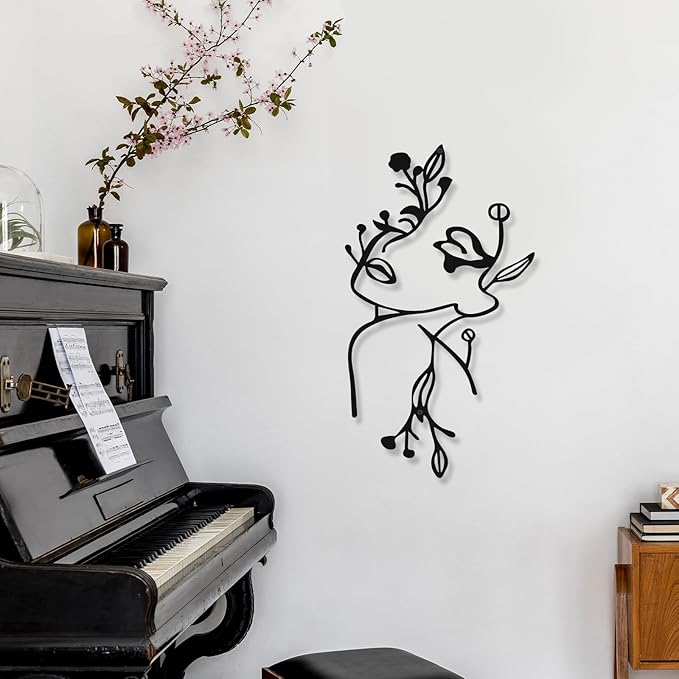 Photect 3 Pcs Metal Wall Art Decor Minimalist Abstract Woman Wall Art Metal Modern Line Drawing Decor Female Single Line Home Hanging for Bedroom Bathroom Living Room Christmas Housewarming(Plant)