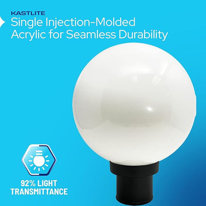 KASTLITE Lamp Post Globe Combo Lighting Fixture | 10" White Acrylic Lens with Black Fitter & Twist Lock Mounting | Fits 3" Diameter Posts (Not Included) | Comes with with 5000K LED Bulb