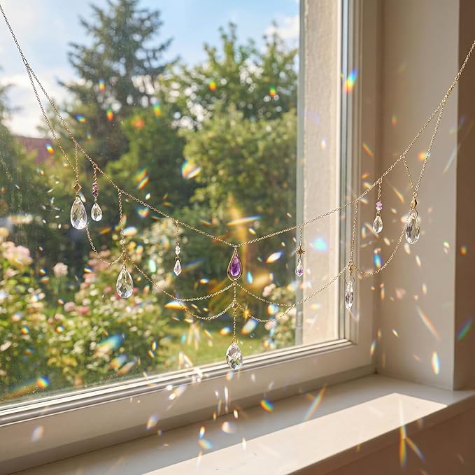 Domensi Crystal Sun Catcher for Windows Hanging Decor Colorful Crystal Suncatcher with Chain Pendant Ornaments Hanging Crystals Prism Rainbow for Indoor Outdoor Home Garden Wedding Party Decor Gifts