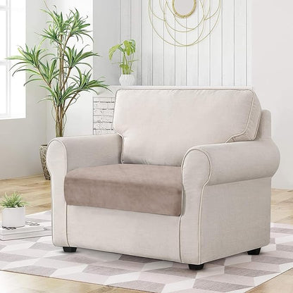Couch Cushion Cover Velvet 1 Piece Seat Cushion Cover Stretch Armchair Cover Separate Sectional Sofa Slipcovers Furniture Protector (1-Seater or Sofa Backrest, Tan)