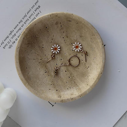 Natural Travertine Marble Jewelry Dish 5.5", Trinket Dish for Ring Earring, Gift for Woman Daugther(Beige Travertine)
