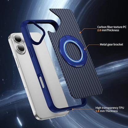 Mag-Stand Carbon Fiber Case for iPhone 17, 360° Rotate Magnetic Stand, Compatible with MagSafe, 15FT Military Protection, Slim Shockproof Magnetic Kickstand Mag Phone Case for Men Women Blue