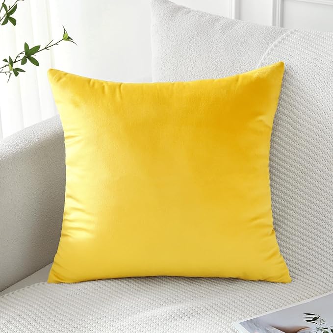 Artscope Luxury Velvet Pillow Covers Decorative Square Pillowcases Soft Solid Cushion Cases for Couch Sofa Bedroom Home Decor 16x16 Inch Golden Yellow
