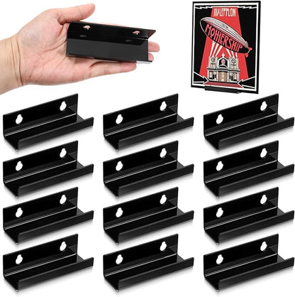 12Pcs Vinyl Record Wall Mount Shelves, 4 Inch Black Acrylic Album Display Shelf Durable Floating Wall Shelves for Record Storage, Album Display, Bookshelf, Picture for Study Room, Living Room