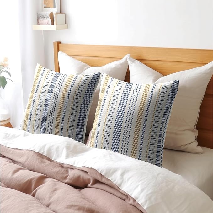 Blue Yellow Pillow Covers 20x20 Set of 2 Geometric Striped Print Partten Decorative Outdoor Boho Pillowcases with Zipper Rustic Decoration Farmhouse Sofa Couch Throw Cushion Cover Bed Decor