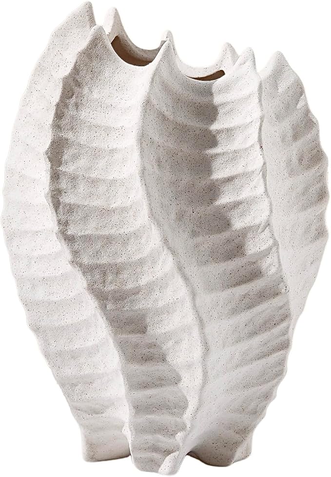 BUICCE Ceramic Coastal Vase for Flowers, Large Off White Decorative Piece, Modern Styling for Home or Office