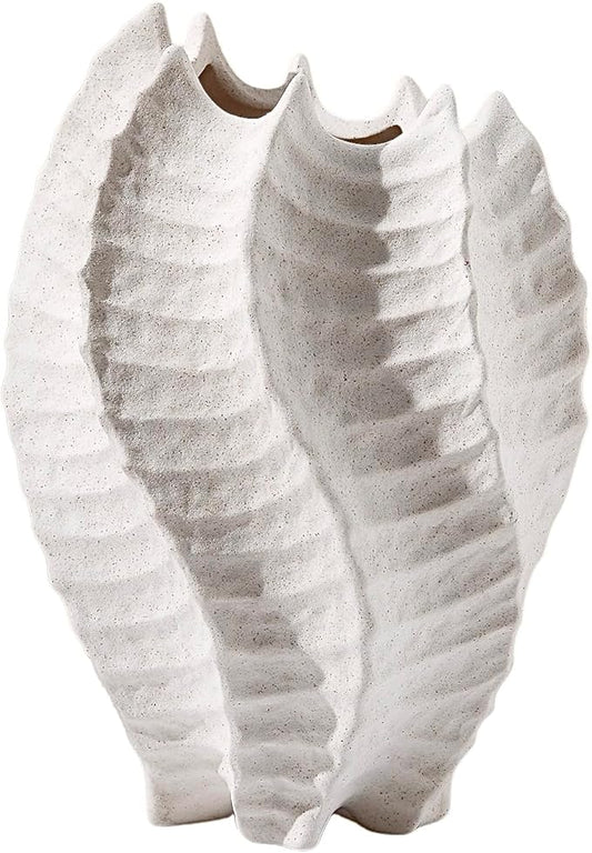 BUICCE Ceramic Coastal Vase for Flowers, Large Off White Decorative Piece, Modern Styling for Home or Office