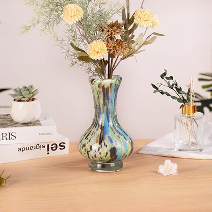 KAMMAK Colored Glass Vase, Beautiful Hand Blown Decorative Vase, Modern Art Vase for Flower Mantle Dining Table Centerpiece, Entryway Living Room Wedding Decoration, FH019