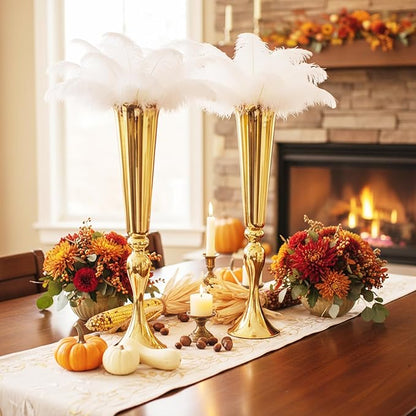 Set of 2 Metal Trumpet Vases for Table Centerpieces, Anniversary Celebration Wedding Party Dinner Table Centerpieces, Wedding Decorations, 21.9"/55.5cm Gold Vases