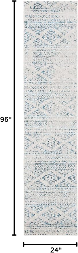 SAFAVIEH Tulum Collection Runner Rug - 2' x 8', Ivory & Turquoise, Moroccan Boho Tribal Design, Non-Shedding & Easy to Clean, Ideal for Living Room, Hallway, Foyer, Entryway, Bedroom (TUL272E)