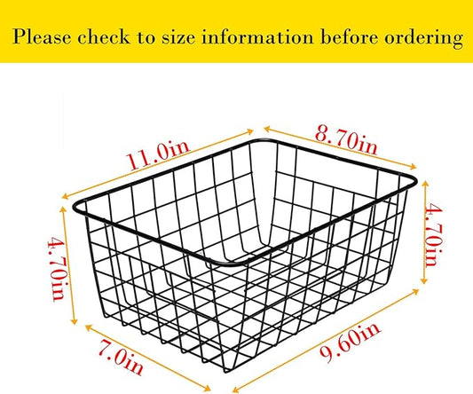 Kitchen Wire Baskets Farmhouse Decor Metal Food Storage Organizer, Household Refrigerator Bin with Built-in Handles for Cabinets,Pantry Set of 4 (Black)
