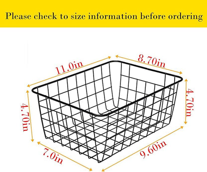 Kitchen Wire Baskets Farmhouse Decor Metal Food Storage Organizer, Household Refrigerator Bin with Built-in Handles for Cabinets,Pantry Set of 2 Black