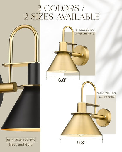 Gold Wall Sconces, HWH Indoor Wall Lights, Vintage Barn Wall Lamp, Brass Wall Sconce Light for Bedroom Living Room Kitchen, Gold Finish, 5HZG56B BG
