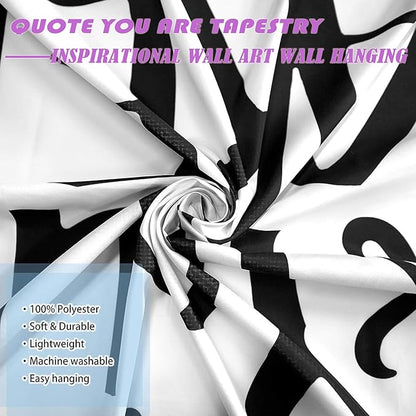 Quote You Are Tapestry Inspirational Wall Art Wall Hanging Positive Saying Classroom Tapestries for Teen Girl Bedroom Dorm 50 * 60 Inches (Black)