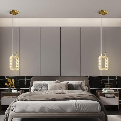 Kitchen Island Mini Light Fixture Modern Led Crystal Pendant Light Gold Rectangle Chandelier for Dining Room Living Room Kitchen Bedroom Bar（1-Pack）