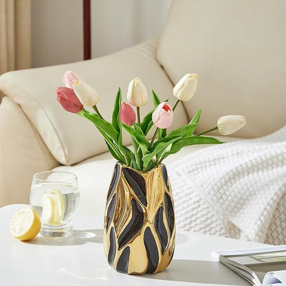 Black Ceramic Vase for Flowers, Modern Flower Vase Home Decor, Small Vase, Ceramic Vase for Pampas Grass Decorative Vase, for Farmhouse Coffee Table Bookshelf Home Living (Black Small)