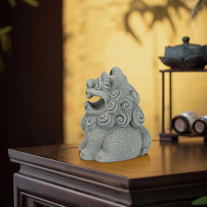 Cute Pen Holder for Deask, Lion Stone Pen Stand, Chinese Feng Shui Desk Organizer, Animal Figure for Office/Study Display Decoration