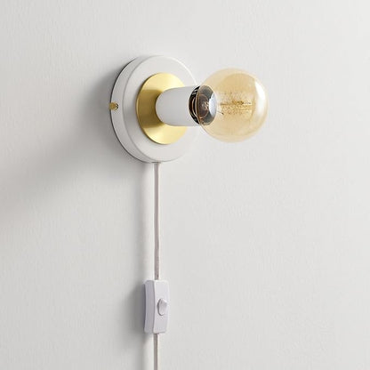 BRIGHTTIA Luna 1-Light Plug-in Wall Sconce - Mid Century Modern Minimalist Bedroom Home Office Lighting - Portable Wall Lamp for Apartments & Small Spaces with No J-Box - White & Gold (BW0026-1WGP)