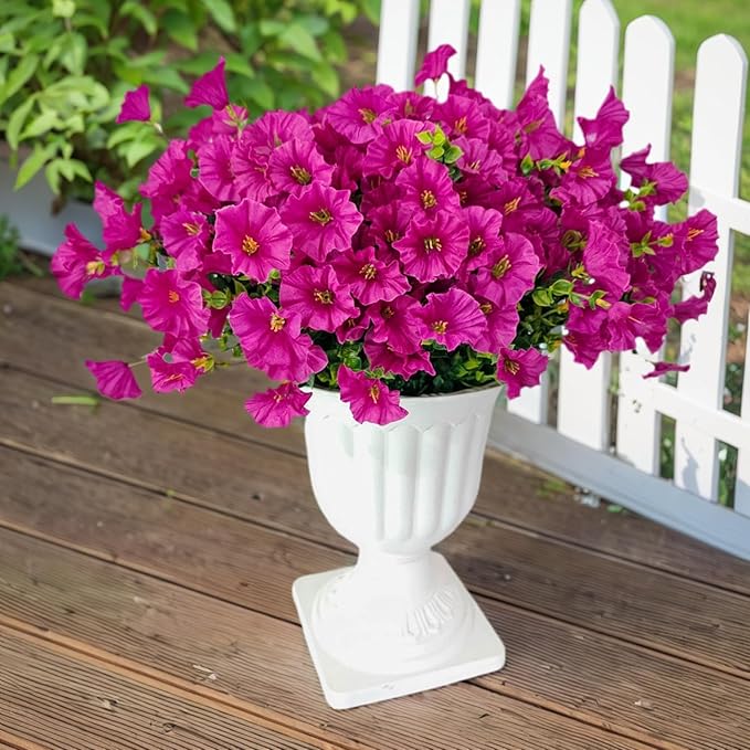Artificial Silk Flowers for Outdoor Decoration,12 Bundles Faux Flowers Colorful Morning Glory with Eucalyptus Fake Plants Greenery UV Resistant for Outside Front Door Planter Porch Patio Yard