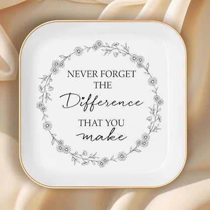 Christmas Thank You Gifts for Women – Ceramic Jewelry Dish Tray with Never Forget The Difference That You Make Quote, Appreciation Birthday Gifts for Female Coworkers, Boss, Teacher, Nurse