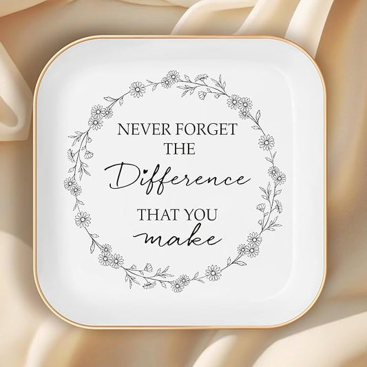 Christmas Thank You Gifts for Women – Ceramic Jewelry Dish Tray with Never Forget The Difference That You Make Quote, Appreciation Birthday Gifts for Female Coworkers, Boss, Teacher, Nurse
