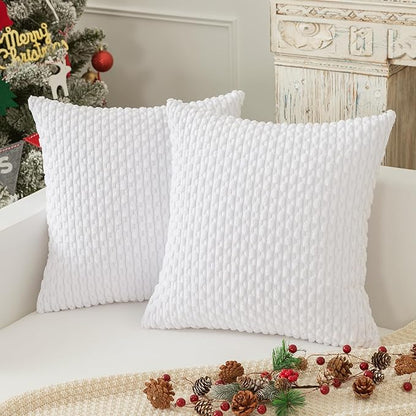 Kevin Textile Pack of 2 Corduroy Decorative Throw Pillow Covers 22x22 Inch Soft Boho Striped Pillow Covers Modern Farmhouse Home Decor for Spring Sofa Living Room Couch Bed Pure White