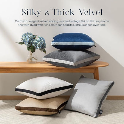 Phantoscope Pack of 2 Velvet Throw Pillow Covers, Decorative Soft Velvet Pillows Accent Double-Sided Gusseted Design, Square Cushion Case for Couch Sofa Bed, Off White, 18 x 18 inches 45 x 45 cm