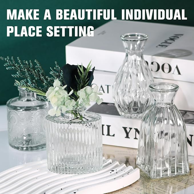 Glass Bud Vases Set of 4, 4 Sizes of Small Flower Vase for Party or Home Table Decorations