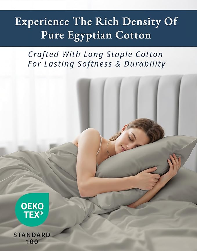 LANE LINEN 100% Egyptian Cotton Bed Sheets sábanas Twin XL, Soft & Comfy Luxury Hotel Thick Bedding Sheets & Pillowcase Set, Machine Wash Cooling 15'' Twin XL Deep Pocket Sheet Set - Silver