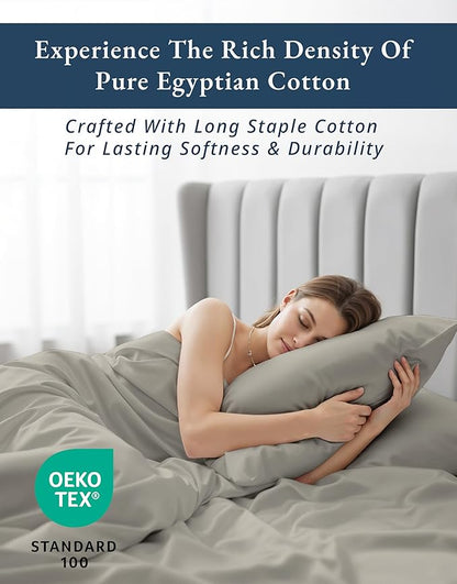 LANE LINEN 100% Egyptian Cotton Bed Sheets sábanas Twin XL, Soft & Comfy Luxury Hotel Thick Bedding Sheets & Pillowcase Set, Machine Wash Cooling 15'' Twin XL Deep Pocket Sheet Set - Silver