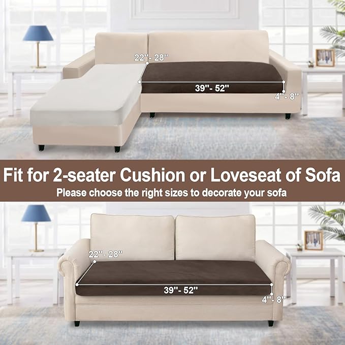 NAISI Couch Cushion Covers 1 Piece Velvet Stretch Loveseat Cover or 2 Seat Sofa Cover Soft Individual Couch Covers for Sectional Sofa(1 PC for 2-Seat Cushion or Loveseat,Brown)