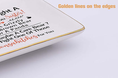Funny Sister Gift-Women Mother's Day Gifts-I Would Fight A Bear for You-Humorous Birthday Thanksgiving Graduation Christmas Presents for Sisters Best Friends-Jewelry Holder Ring Dish Trinket Tray