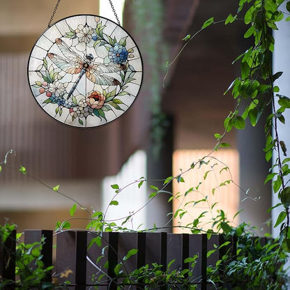 Dragonfly Sun Catcher Stained Glass Window Hanging 9.8'', Sun Catchers Indoor Window Dragonfly Gifts for Women Wall Decor Handmade SunCatcher Decoration for Garden Home Housewarming Gifts