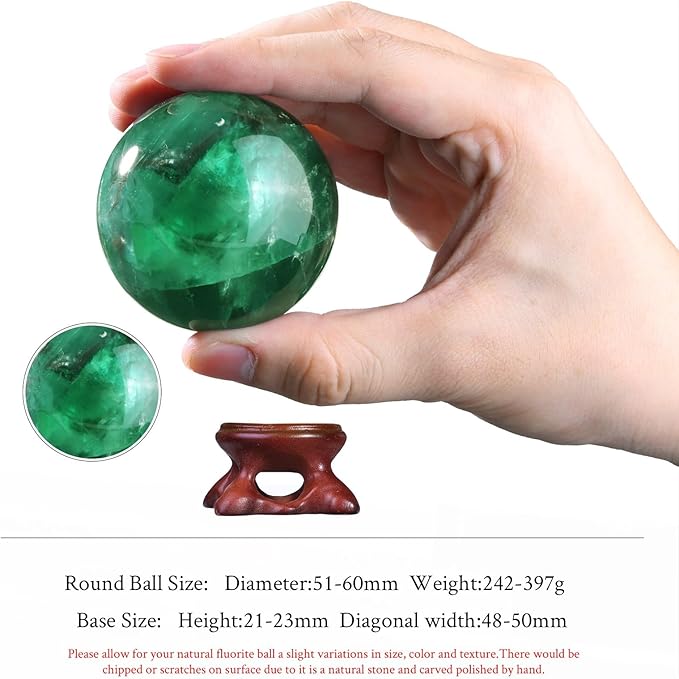 SUNYIK Natural Fluorite Ball Sphere with Resin Stand Polished Crystal Sphere Stone Figurine Decor for Home Office Tabletop, 2-2.3"(51-60mm)