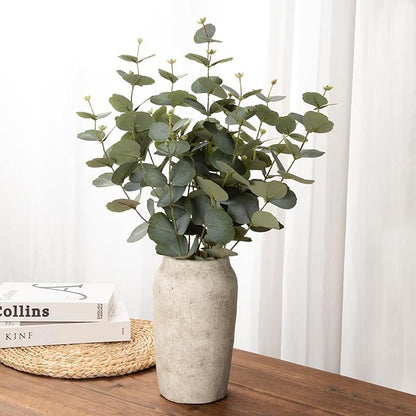 Briful 9.06'' Large Ceramic Rustic Vase Shabby Vintage Textured Vase, 4.33'' Wide Mouth Pampas Vases for Fake Flowers Branches, Farmhouse Home Décor, Weddings Shelf Table Decor,Heige