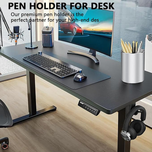 Pen Holder for Desk,Metal Aluminum Pencil Holder， for Pen Organizer for Desk, School, Home and Stationary Supplies, Advanced sense Pen Holder Non-Slip Silicone Bottom Round Silver Pencil Cup (Silver)