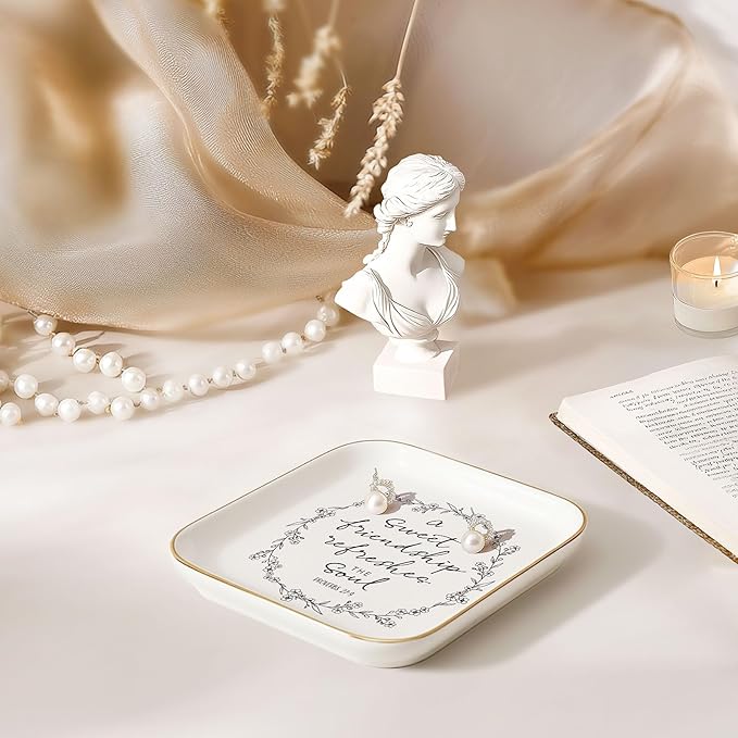 Friendship Gifts for Women – Jewelry Dish, Friend Gifts for Women, Sweet Friendship – Proverbs 27:9，Bible Verse Jewelry Dish, Christian Gifts – Jewelry Tray Dish