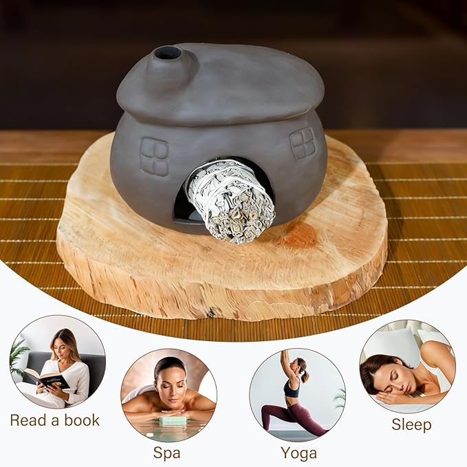 Palo Santo Burner - Mini Tabletop Chiminea House Design, Smudge Bowl Holder for Sage & Incense Cones - Perfect for Meditation, Ash,Zen,Yoga, Spiritual Altars, Home Décor & Thoughtful Gifts