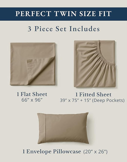 LANE LINEN 100% Organic Cotton Sheets Set Pure Long- Staple Percale Weave - Bedding for Bed Fits Mattress Upto 15in Deep Pocket (Twin Taupe)
