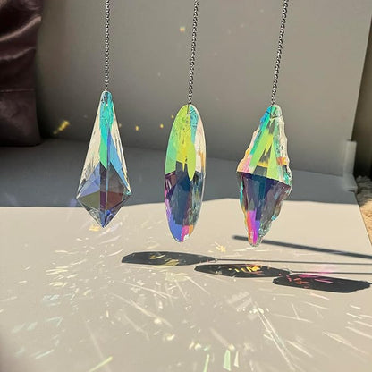 3PCS 5" Large Crystal Sun Catcher Prisms, Hanging Suncatchers with Glass Prism, Rainbow Maker for Room, Windows,Garden,Fantasy Aesthetic Home Decor. (YGBS02)