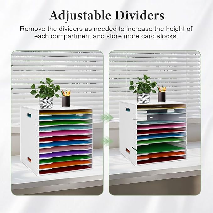 SANFURNEY Scrapbook Paper Organizer for Sizes 12" x 12", 12 Slots File Sorter Storage, Document Holder, Desktop Scrapbook Paper Organizer Rack for Home Office School (White, 12 Slots - Standard Size)