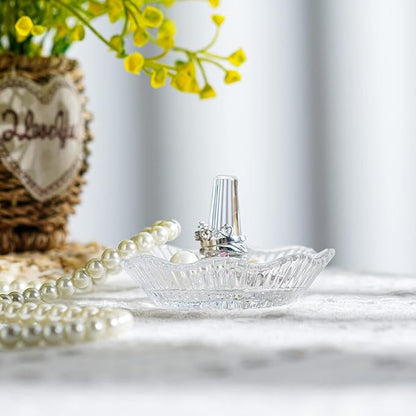 H&D HYALINE & DORA Crystal Scallop Ring Holder for Jewelry,Well-crafted Glass Rings Dish,Jewelry Rack Ring Holder for Wedding,Jewelry Display Decor Gift for Mom Wife Girlfriend(Clear)