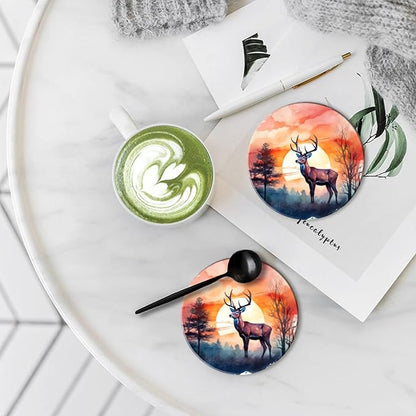 Coasters Set of 6 Ceramic Drink Coaster with Cork Base Modern Style Coasters for Mugs and Cups Office Kitchen 4 in