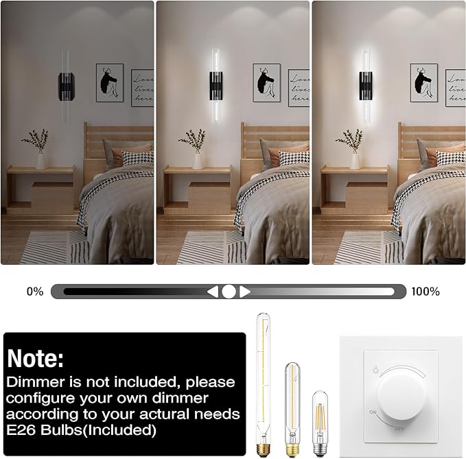 22.8" Brass Black Wall Sconces, Bathroom Vanity Light Fixtures with Clear Glass Tube, Modern Wall Lamp Lighting for Bedroom, Living Room, Hallway, Mirror, Staircase, Kitchen