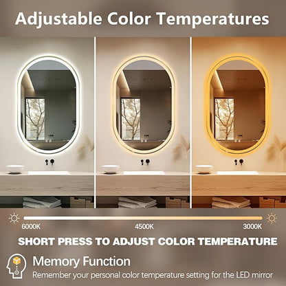 Niccy Oval LED Mirror for Bathroom, 48x30 Front Lit + Backlit Vanity Mirrors with Light Anti-Fog, Shatter-Proof, 3 Colors, Makeup Mirror with Old Gold Frame (Horizontal/Vertical)