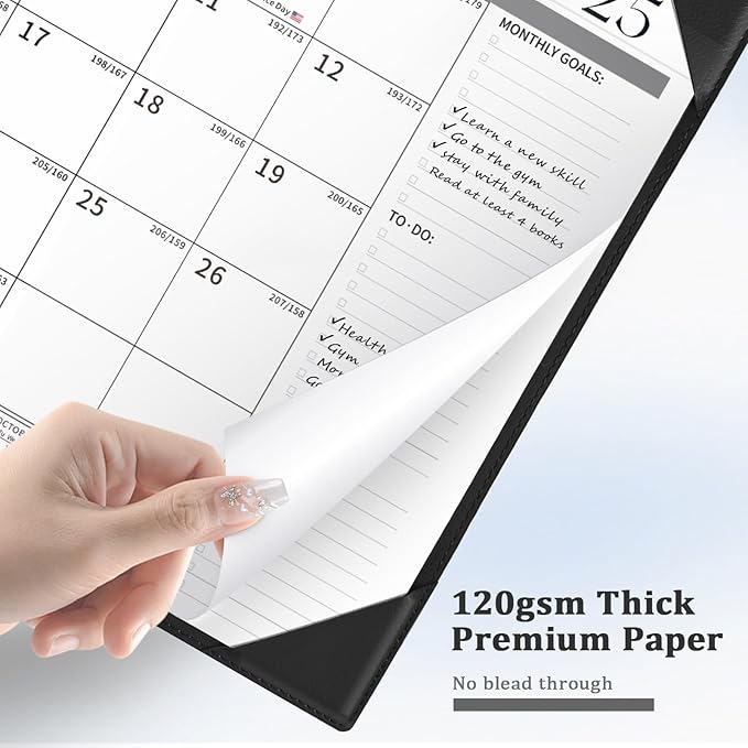 Ospelelf Leather Desk Calendar 2025-2026 Wall Monthly Planner Pad 12"x17" with Protective Cover 18 Months July 2025 to December 2026 Black