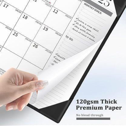 Ospelelf Leather Desk Calendar 2025-2026 Wall Monthly Planner Pad 12"x17" with Protective Cover 18 Months July 2025 to December 2026 Black